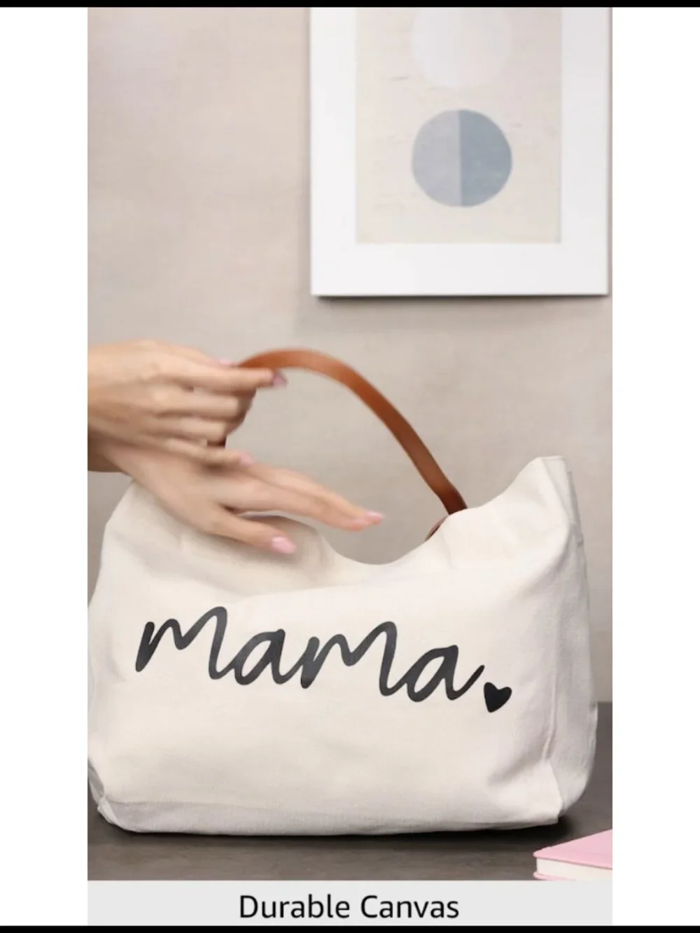 Canvas Mama Tote Bag Mom Life Purse Snap Closure Shoulder Handbag